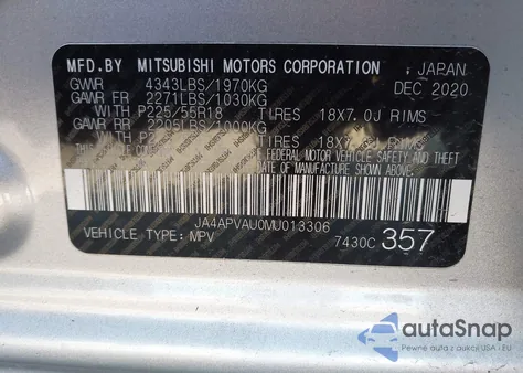 2021 Mitsubishi Outlander Sport 2.0 Se 2Wd z USA, uszkodzony, nr VIN JA4APVAU0MU013306